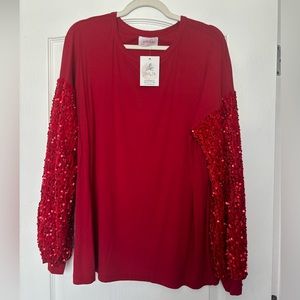 Red Sequin Sleeve Top